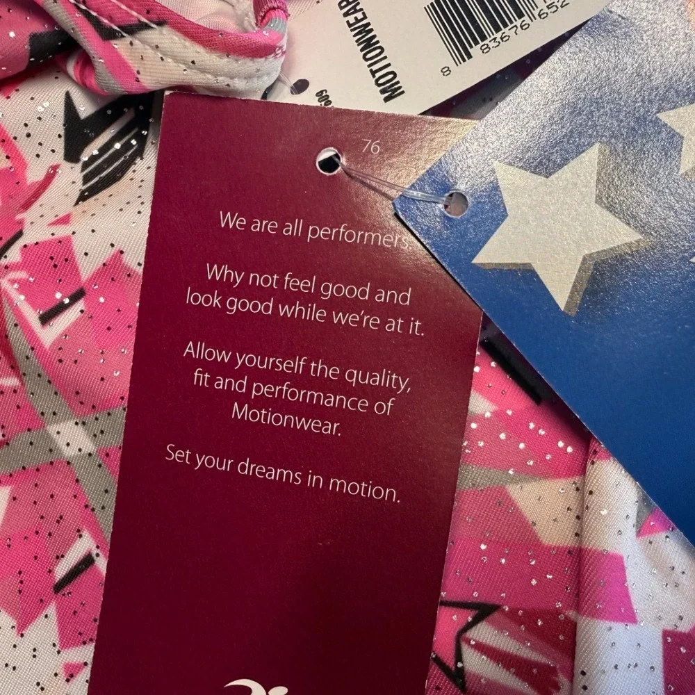 Motionwear Kids Leotard Pink Geometric Glitter Gymnastics Dance Size LC